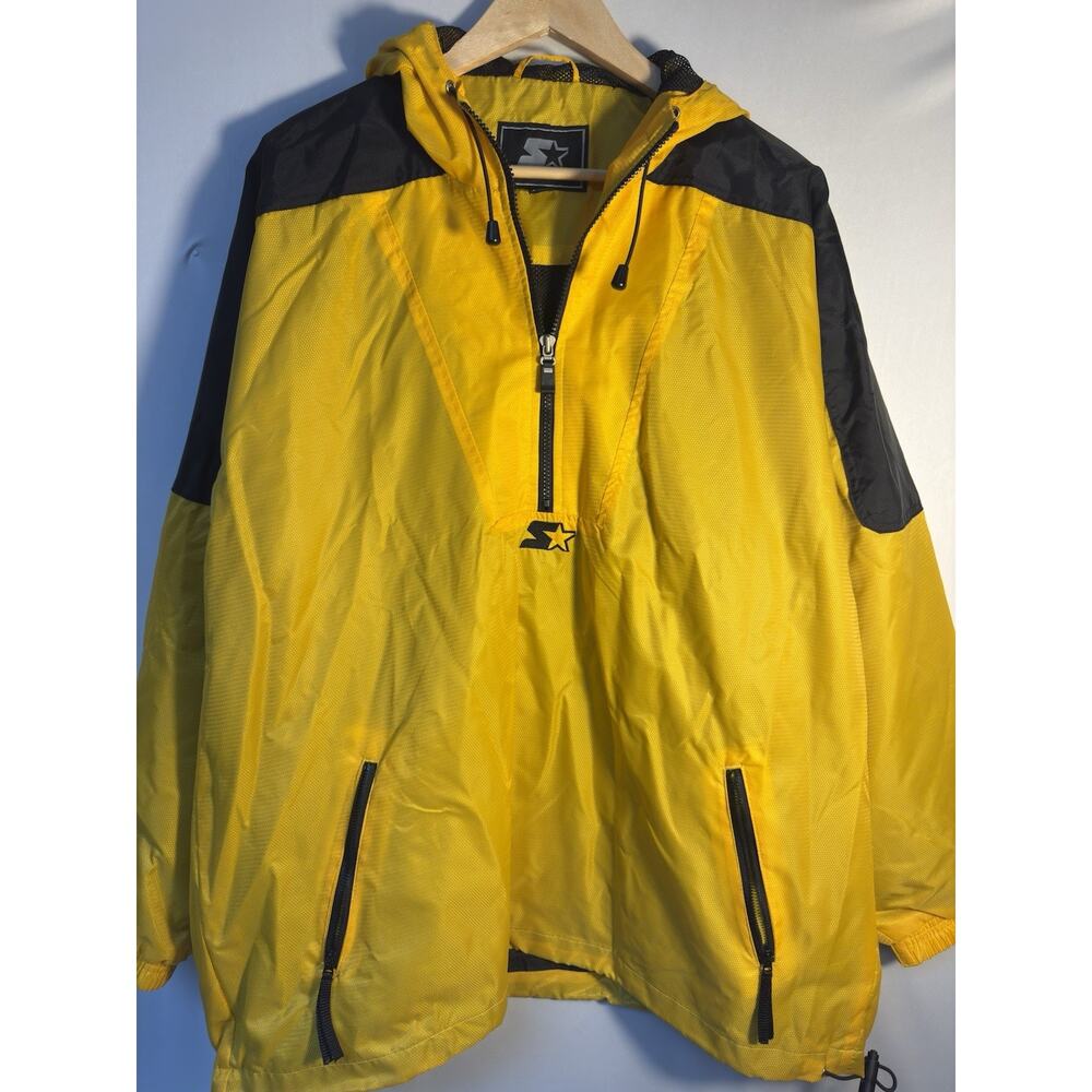 Starter Yellow Black Hooded Pullover Windbreaker Jacket L Lightweight 90s Style